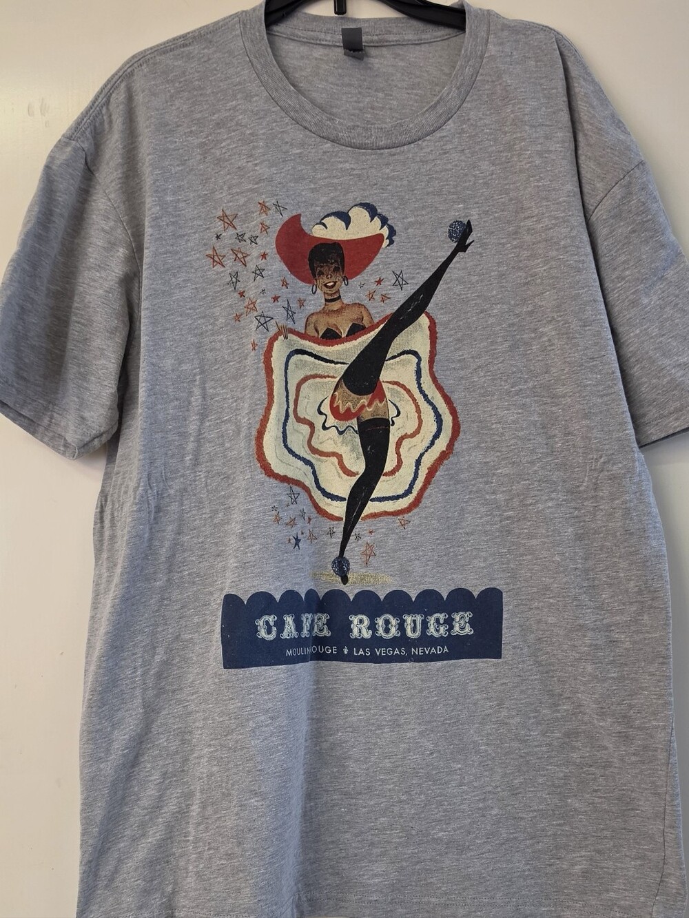 Las Vegas Gray Cafe Rouge Graphic T-Shirt - Vintage Can-Can Design